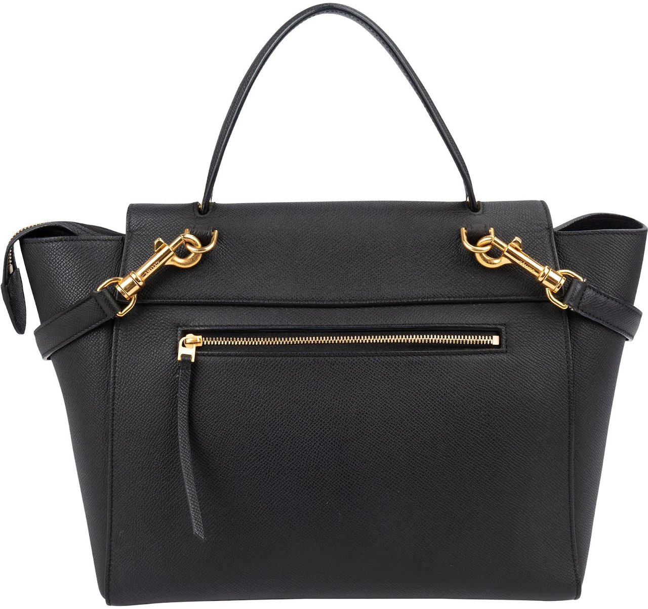 Celine Céline Black Leather Grained Calfskin Belt Handbag Zwart