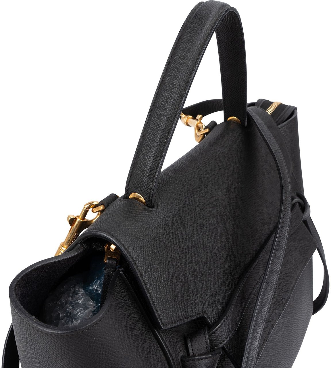 Celine Céline Black Leather Grained Calfskin Belt Handbag Zwart