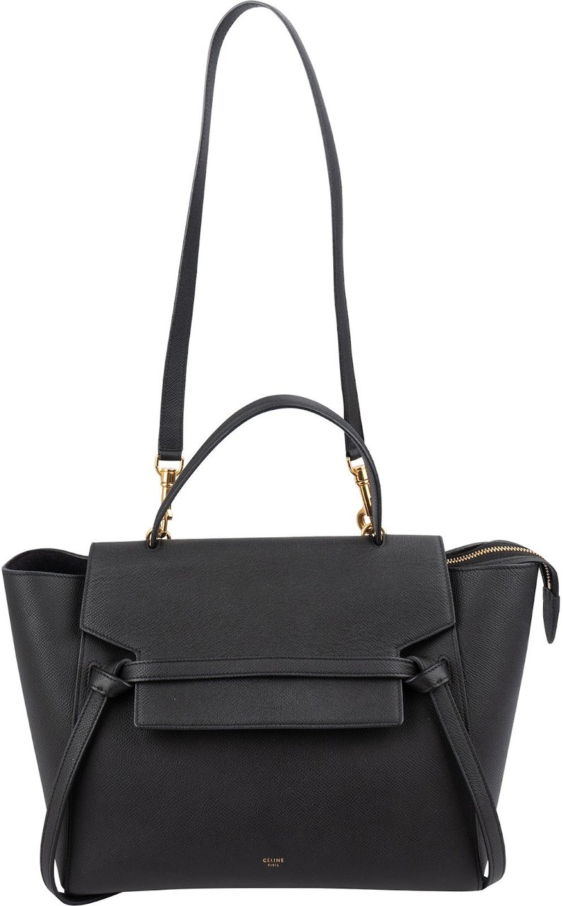 Celine Céline Black Leather Grained Calfskin Belt Handbag Zwart