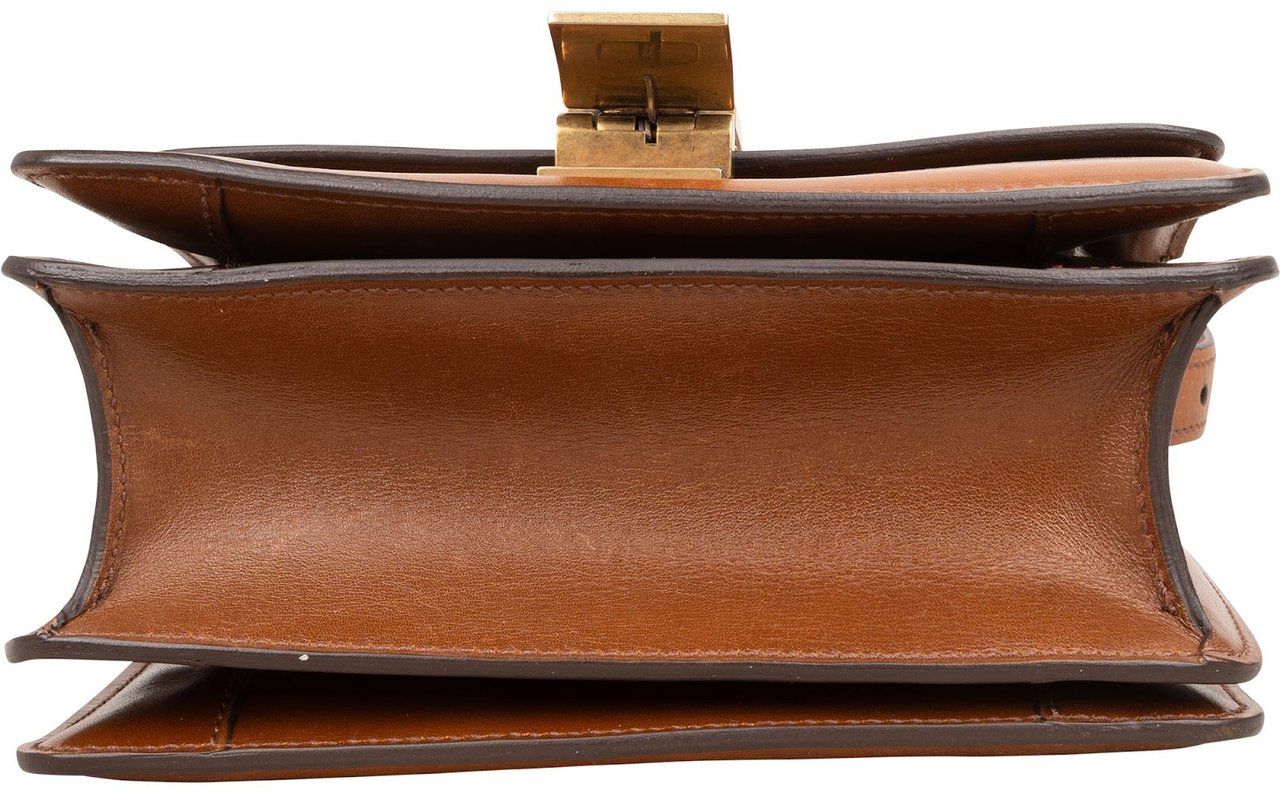 Celine Leather Seesaw Lock Small Classic Box Crossbody Bag Bruin