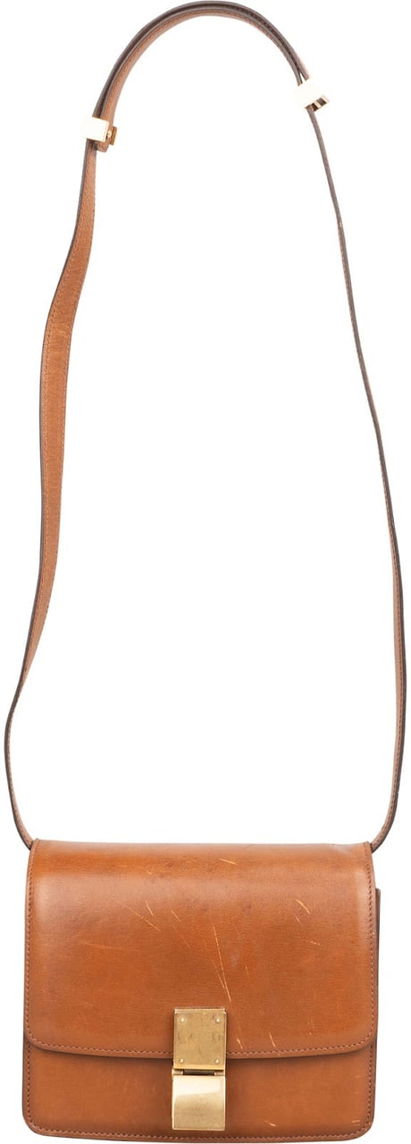Celine Leather Seesaw Lock Small Classic Box Crossbody Bag Bruin