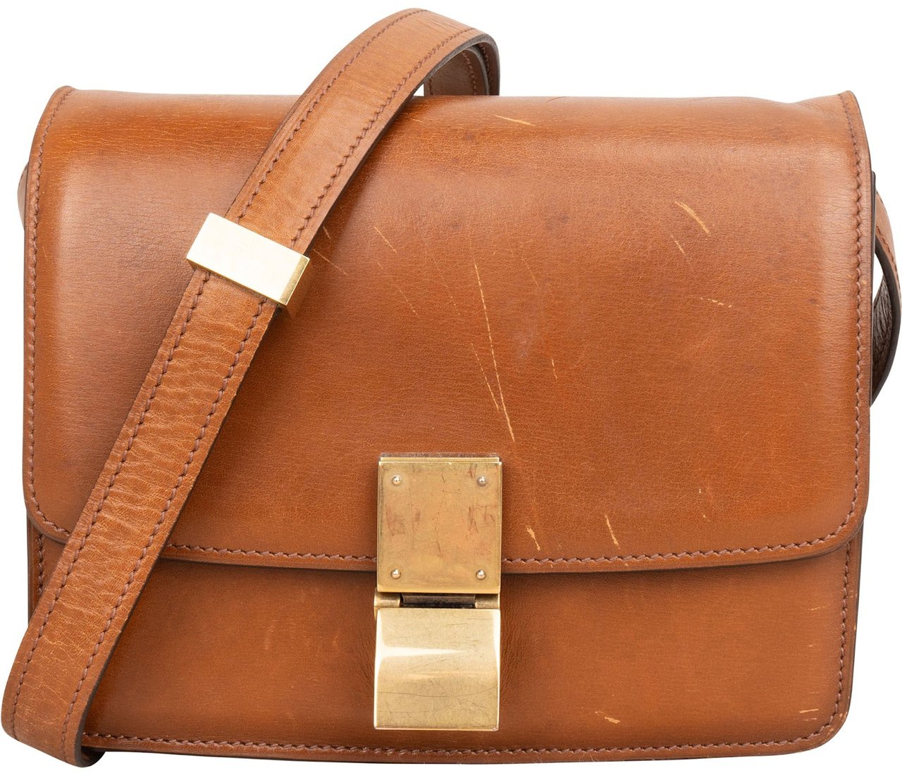 Celine Leather Seesaw Lock Small Classic Box Crossbody Bag Bruin