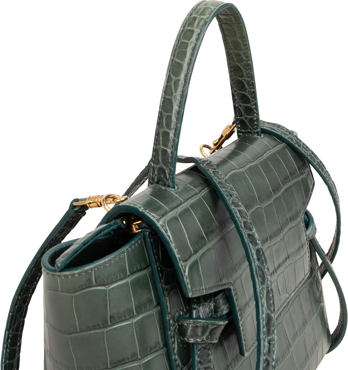 Celine Dark Green Crocodile Embossed Belt Nano Handbag Donkergroen