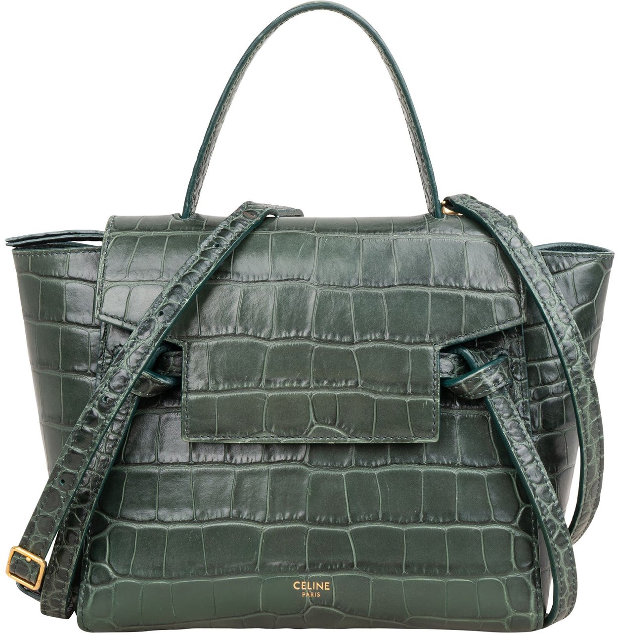 Celine Dark Green Crocodile Embossed Belt Nano Handbag Donkergroen