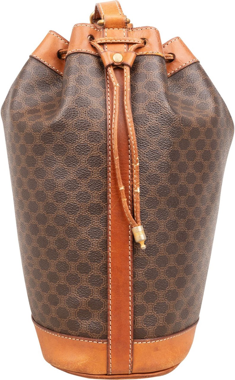 Celine Macadam Monogram Canvas Drawstring Bucket Crossbody Bag Bruin