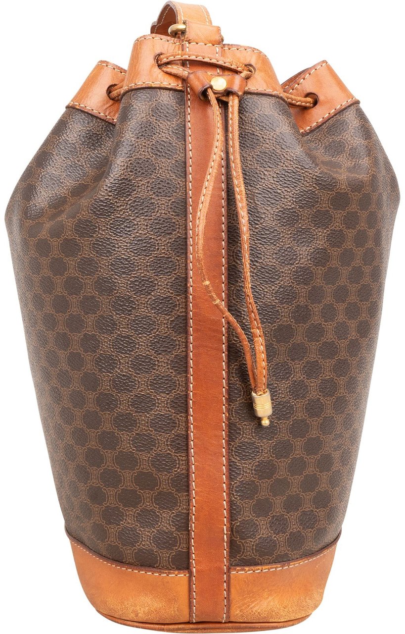Celine Macadam Monogram Canvas Drawstring Bucket Crossbody Bag Bruin