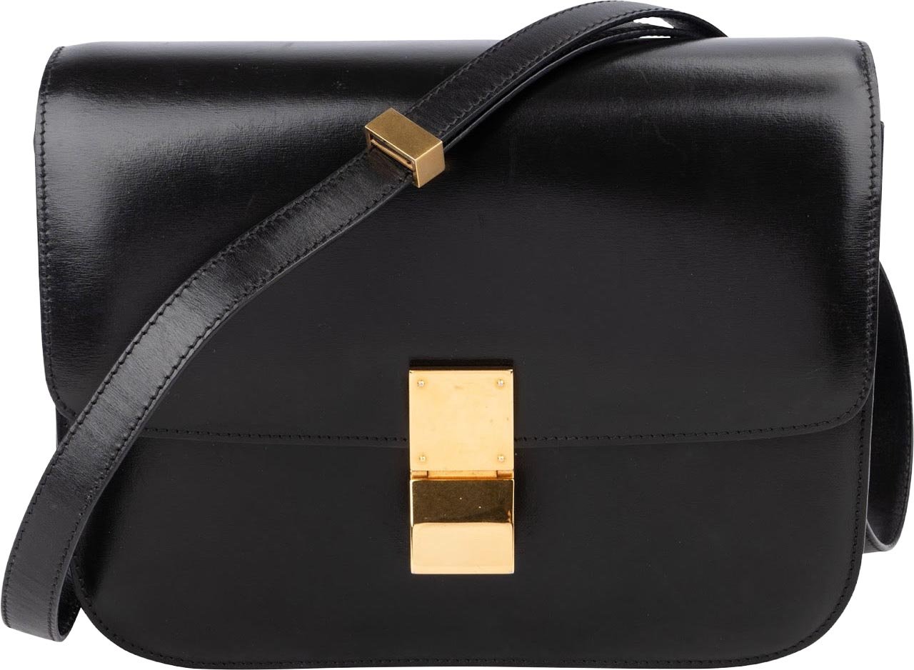 Celine Céline Calfskin Classic Box Medium Crossbody Bag Zwart