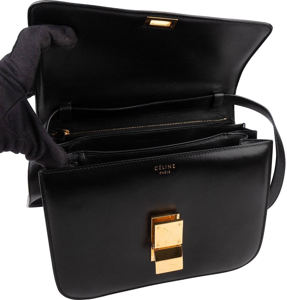 Celine Céline Calfskin Classic Box Medium Crossbody Bag Zwart