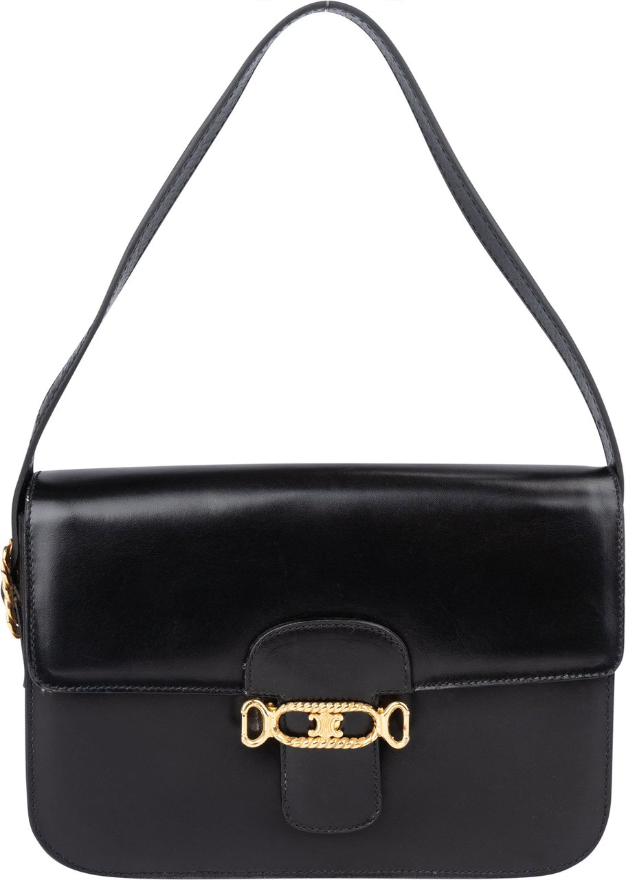 Celine Celine Black Boxcalf Triomphe Shoulder Bag Zwart