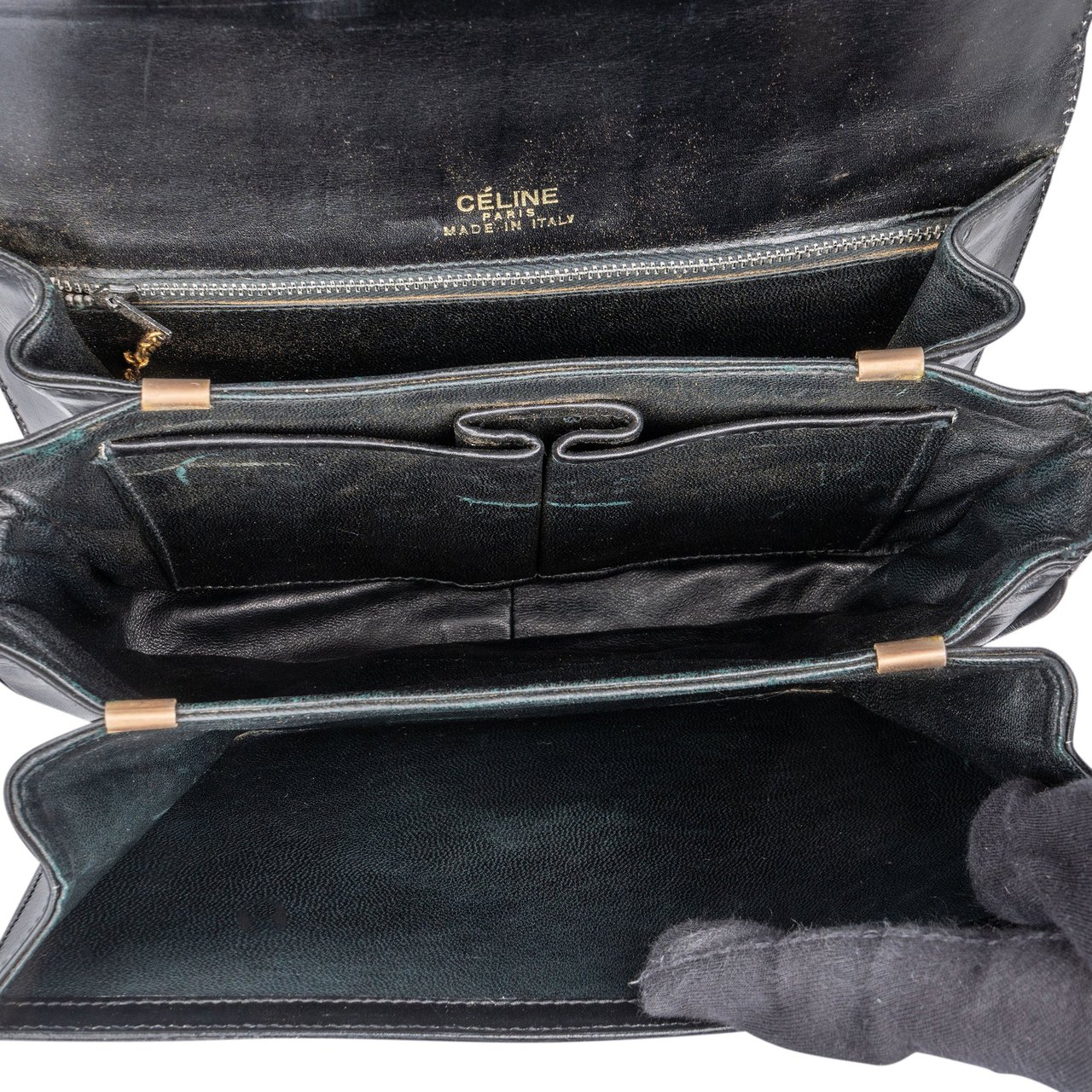 Celine Celine Black Boxcalf Triomphe Shoulder Bag Zwart