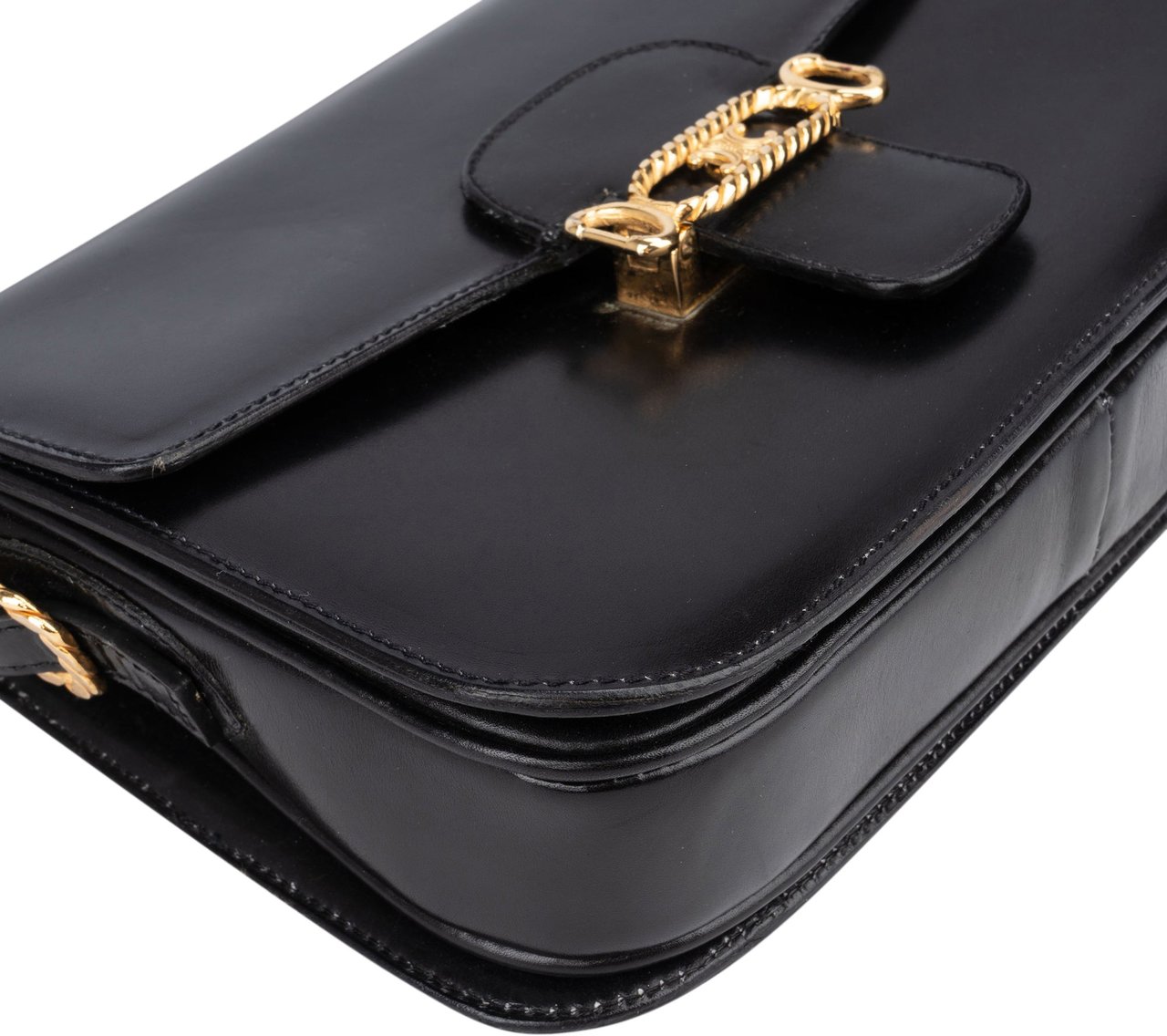 Celine Celine Black Boxcalf Triomphe Shoulder Bag Zwart