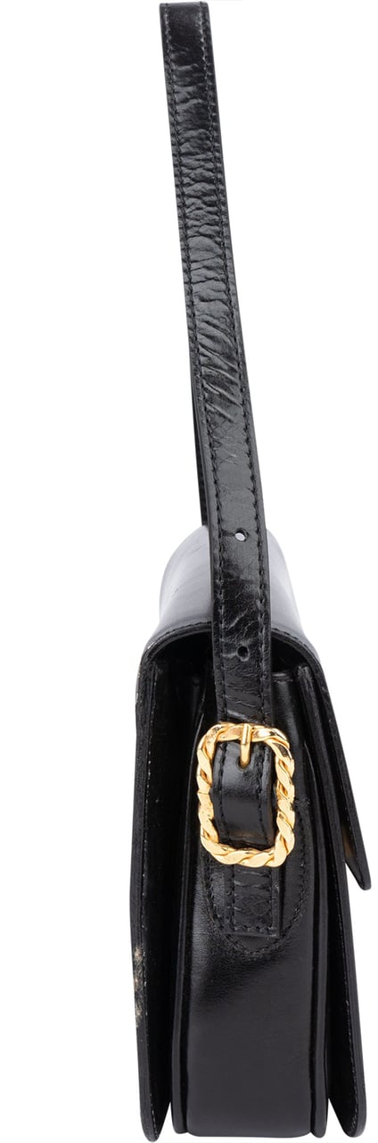 Celine Celine Black Boxcalf Triomphe Shoulder Bag Zwart
