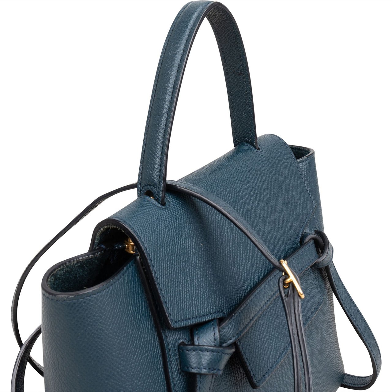 Celine Petrol Leather Grained Calfskin Belt Handbag Blauw