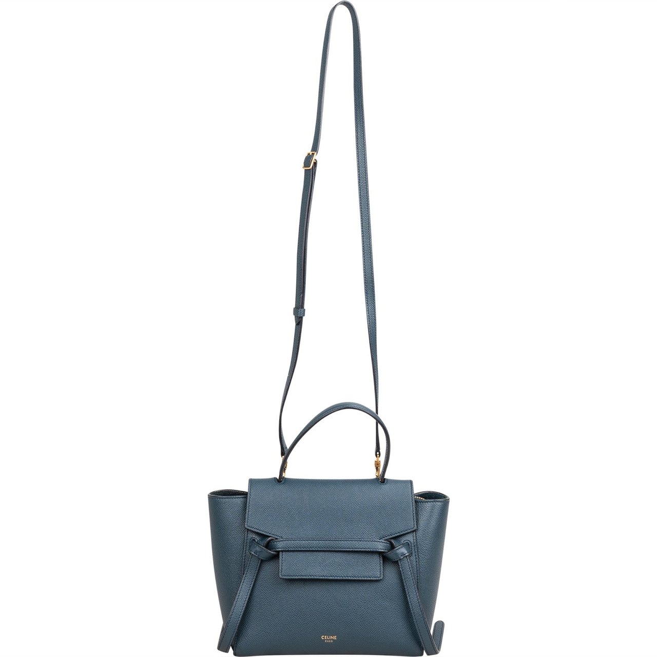 Celine Petrol Leather Grained Calfskin Belt Handbag Blauw