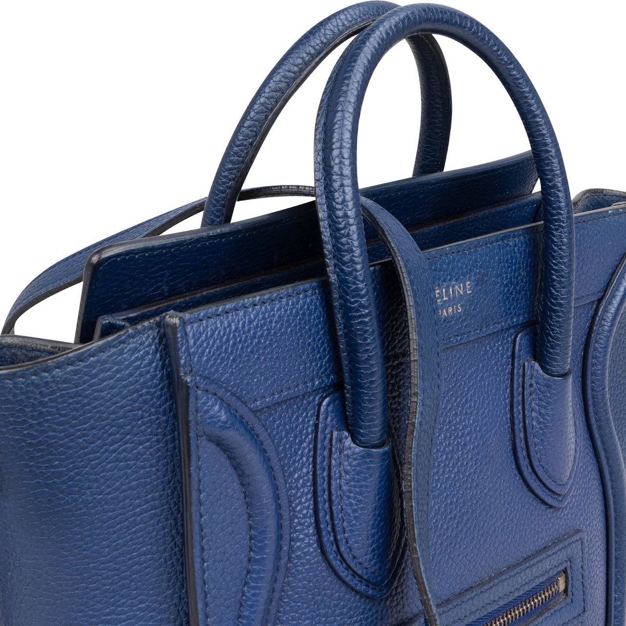 Celine Céline Blue Grained Leather Luggage Nano Crossbody Handbag Blauw