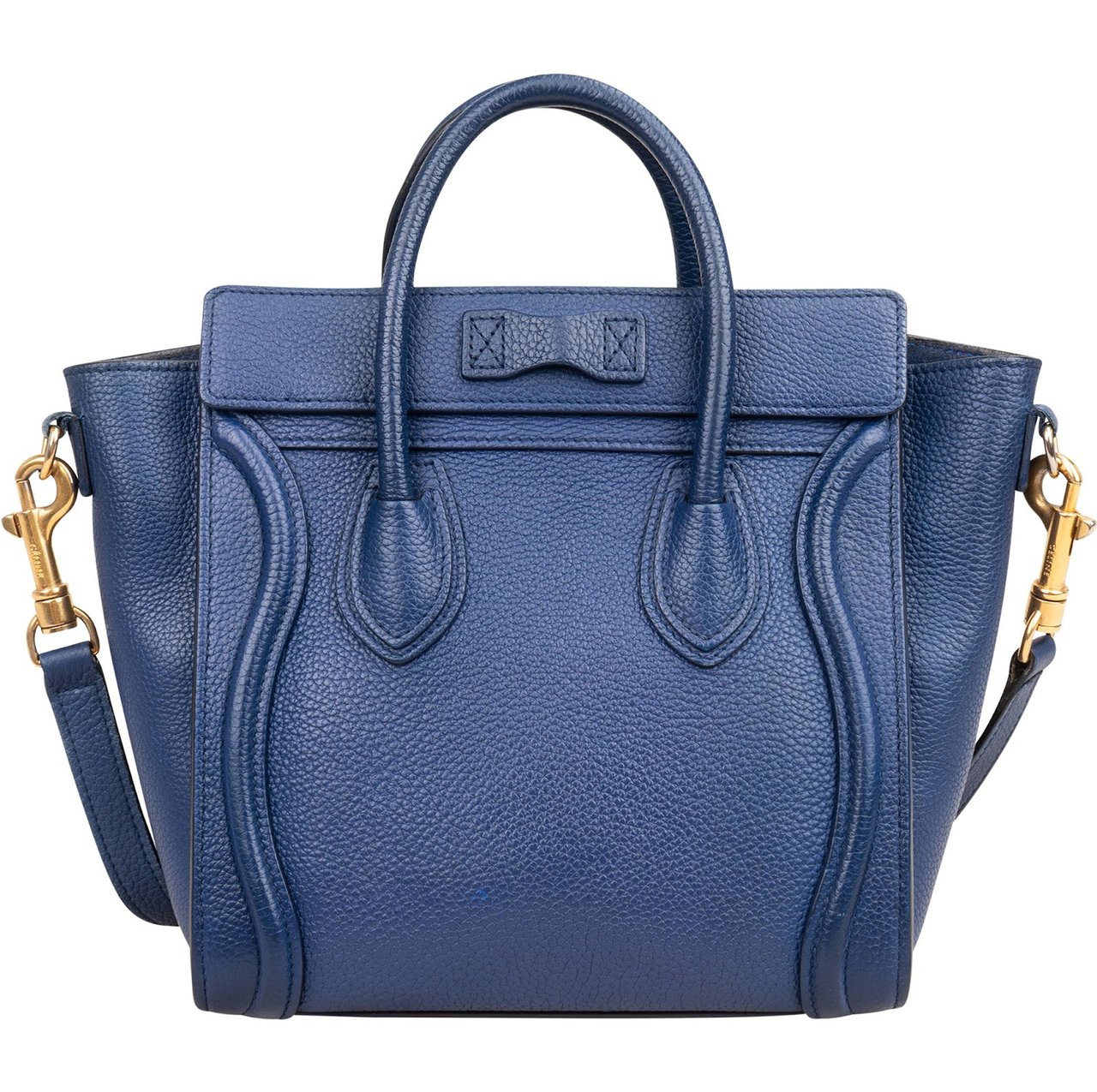 Celine Céline Blue Grained Leather Luggage Nano Crossbody Handbag Blauw