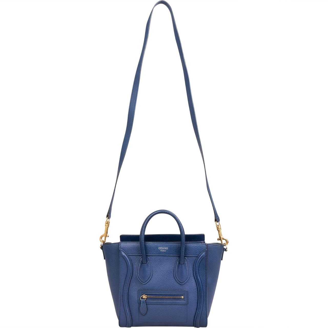 Celine Céline Blue Grained Leather Luggage Nano Crossbody Handbag Blauw
