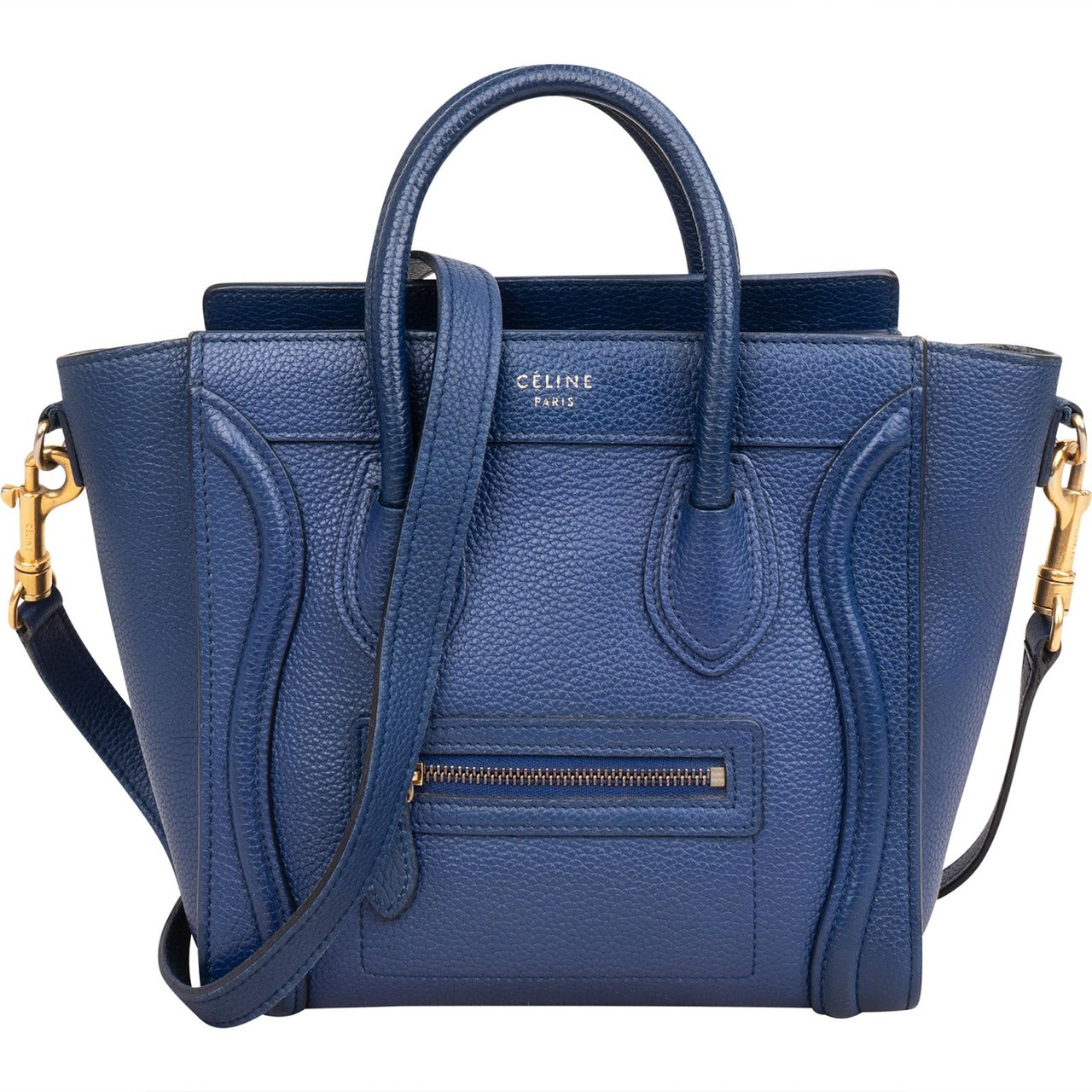 Celine Céline Blue Grained Leather Luggage Nano Crossbody Handbag Blauw