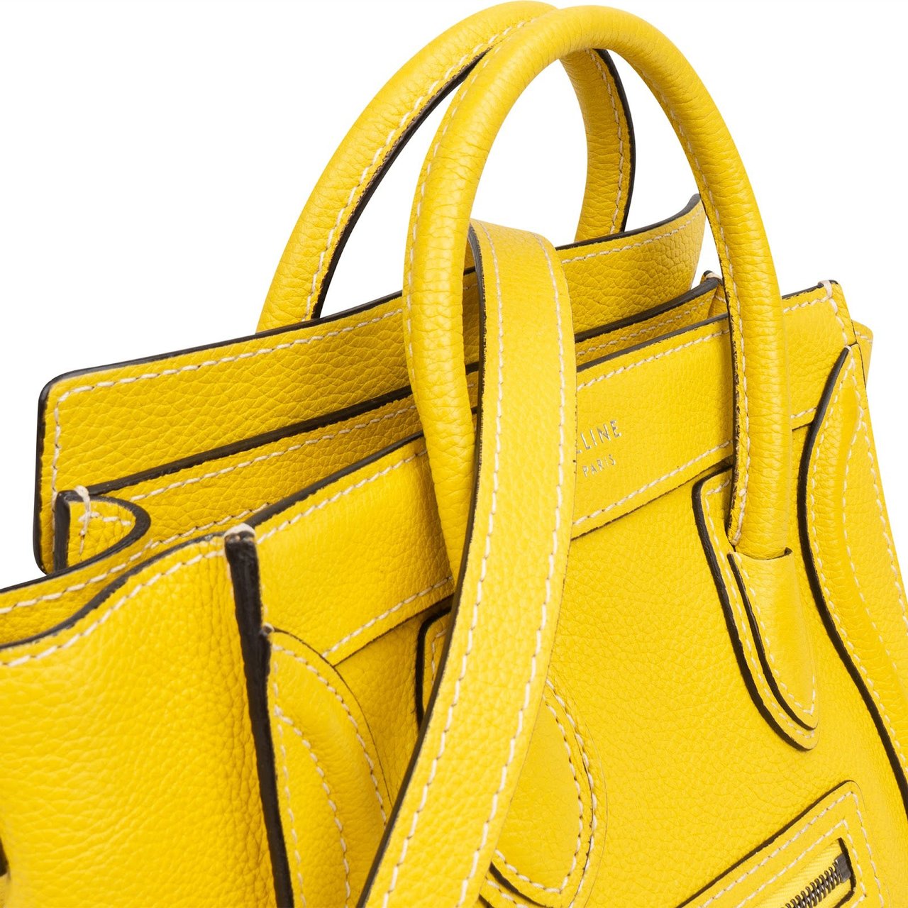 Celine Céline Yellow Grained Leather Luggage Nano Crossbody Handbag Geel