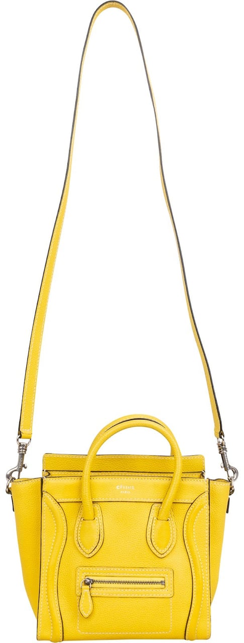Celine Céline Yellow Grained Leather Luggage Nano Crossbody Handbag Geel