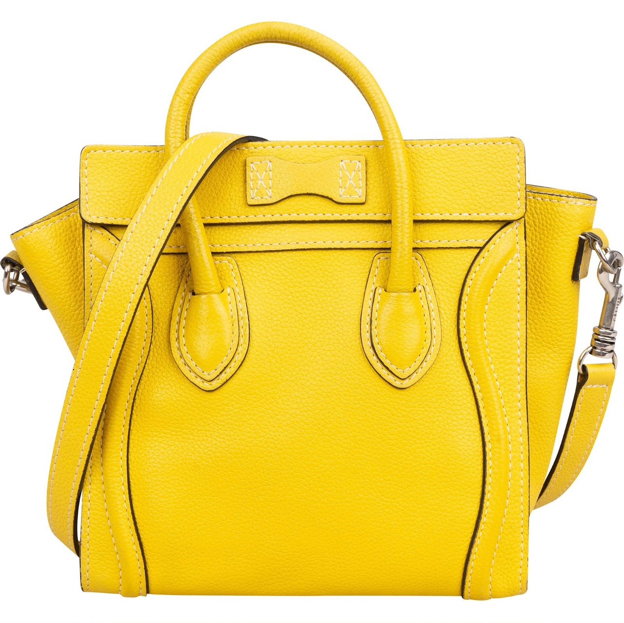 Celine Céline Yellow Grained Leather Luggage Nano Crossbody Handbag Geel