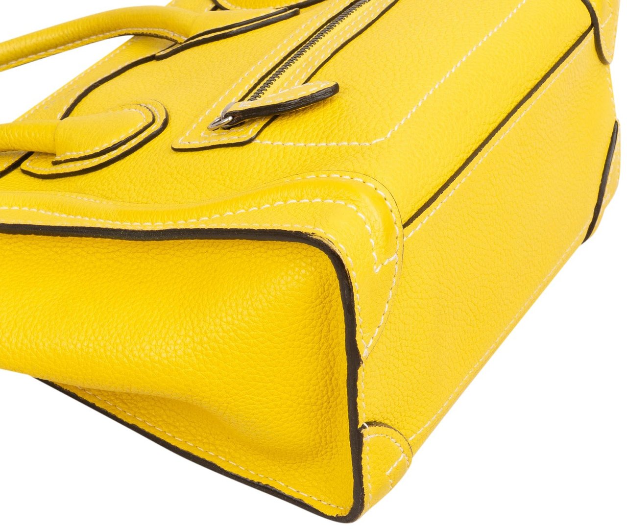 Celine Céline Yellow Grained Leather Luggage Nano Crossbody Handbag Geel