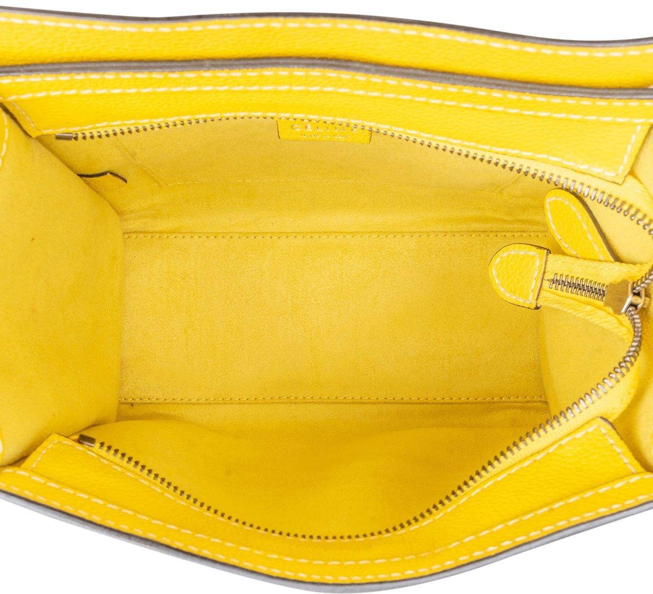 Celine Céline Yellow Grained Leather Luggage Nano Crossbody Handbag Geel