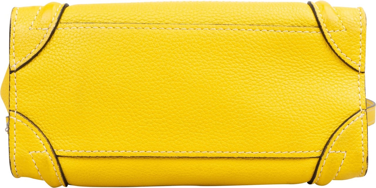 Celine Céline Yellow Grained Leather Luggage Nano Crossbody Handbag Geel