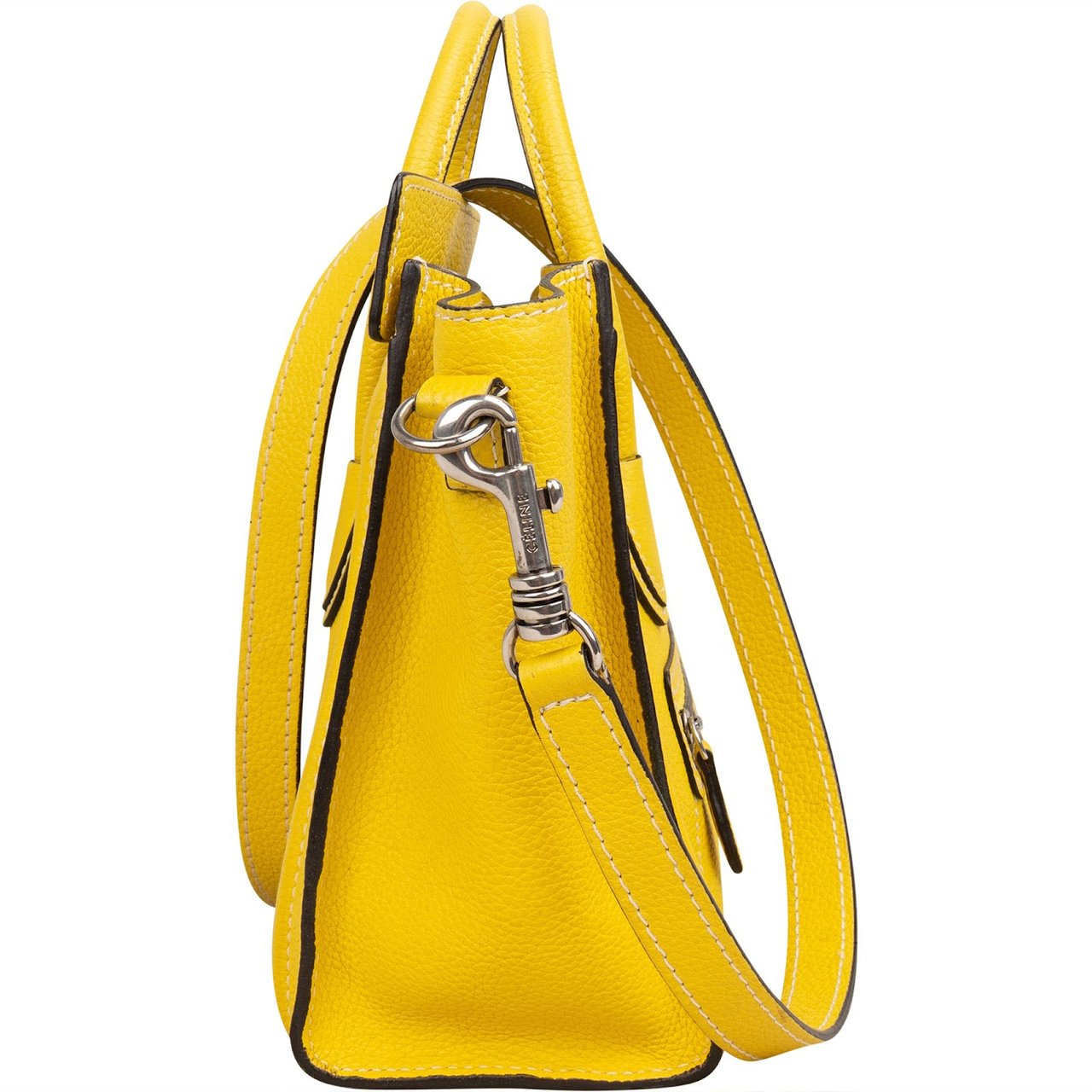 Celine Céline Yellow Grained Leather Luggage Nano Crossbody Handbag Geel