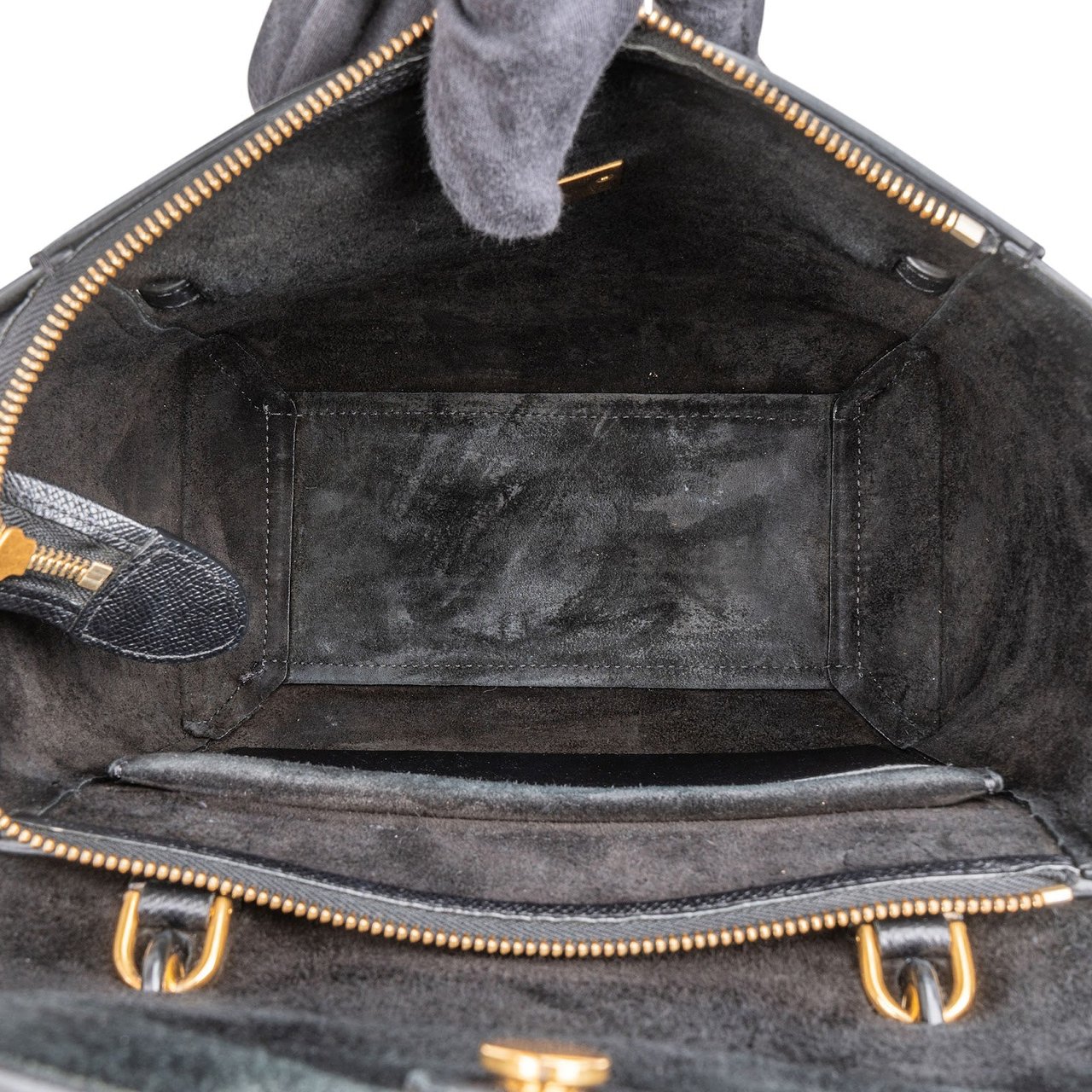 Celine Black Grained Calfskin Belt Handbag Zwart