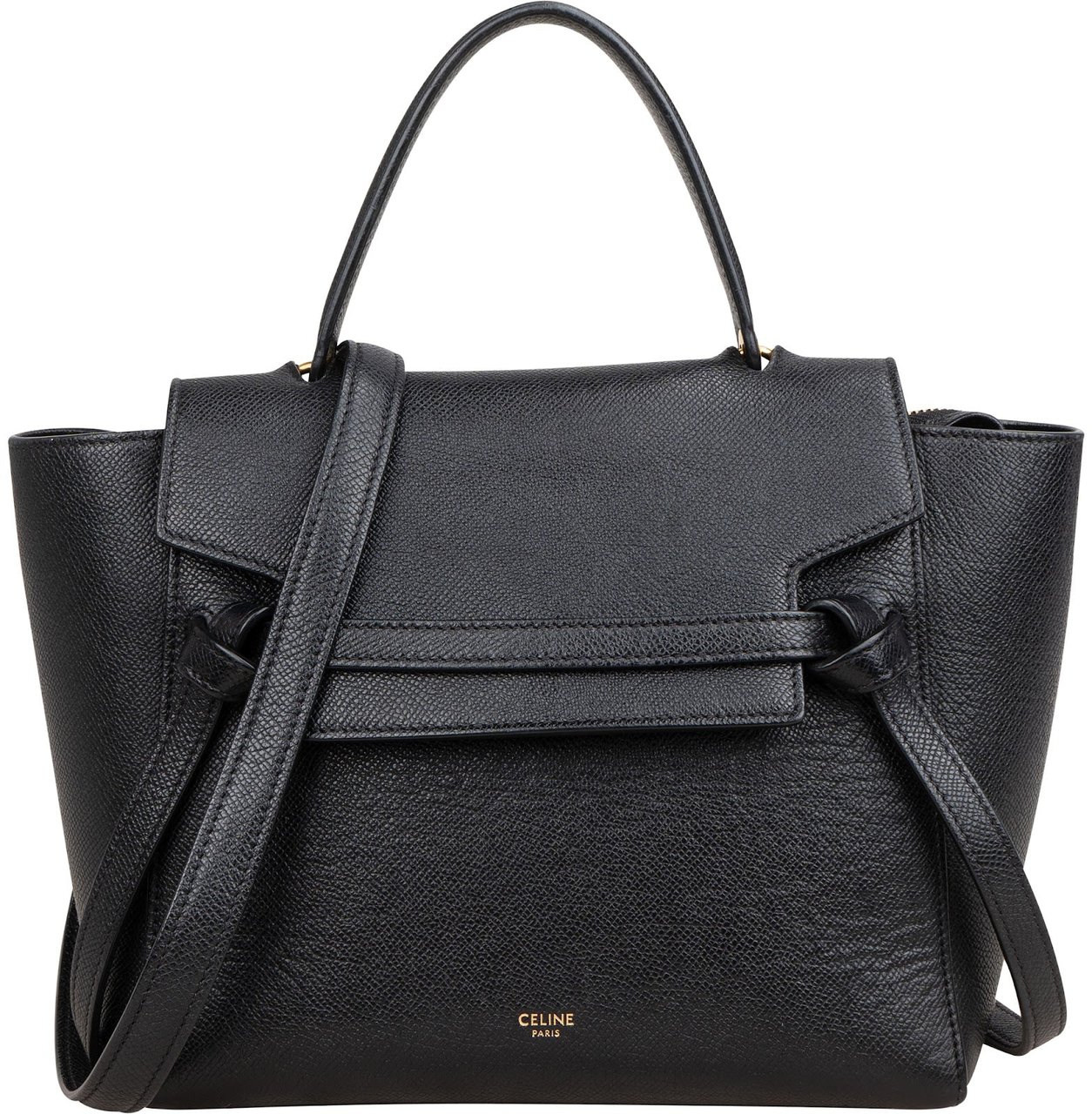 Celine Black Grained Calfskin Belt Handbag Zwart