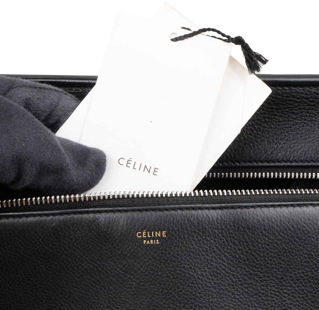 Celine Céline Black Grained Calfskin Edge Shoulder Bag Zwart