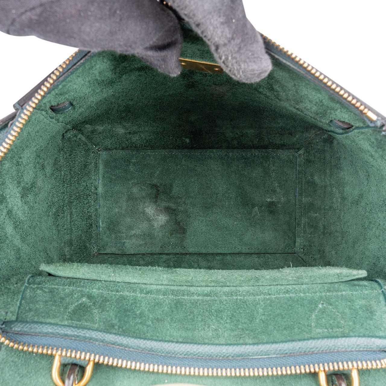 Celine Dark Green Grained Calfskin Belt Nano Handbag Donkergroen