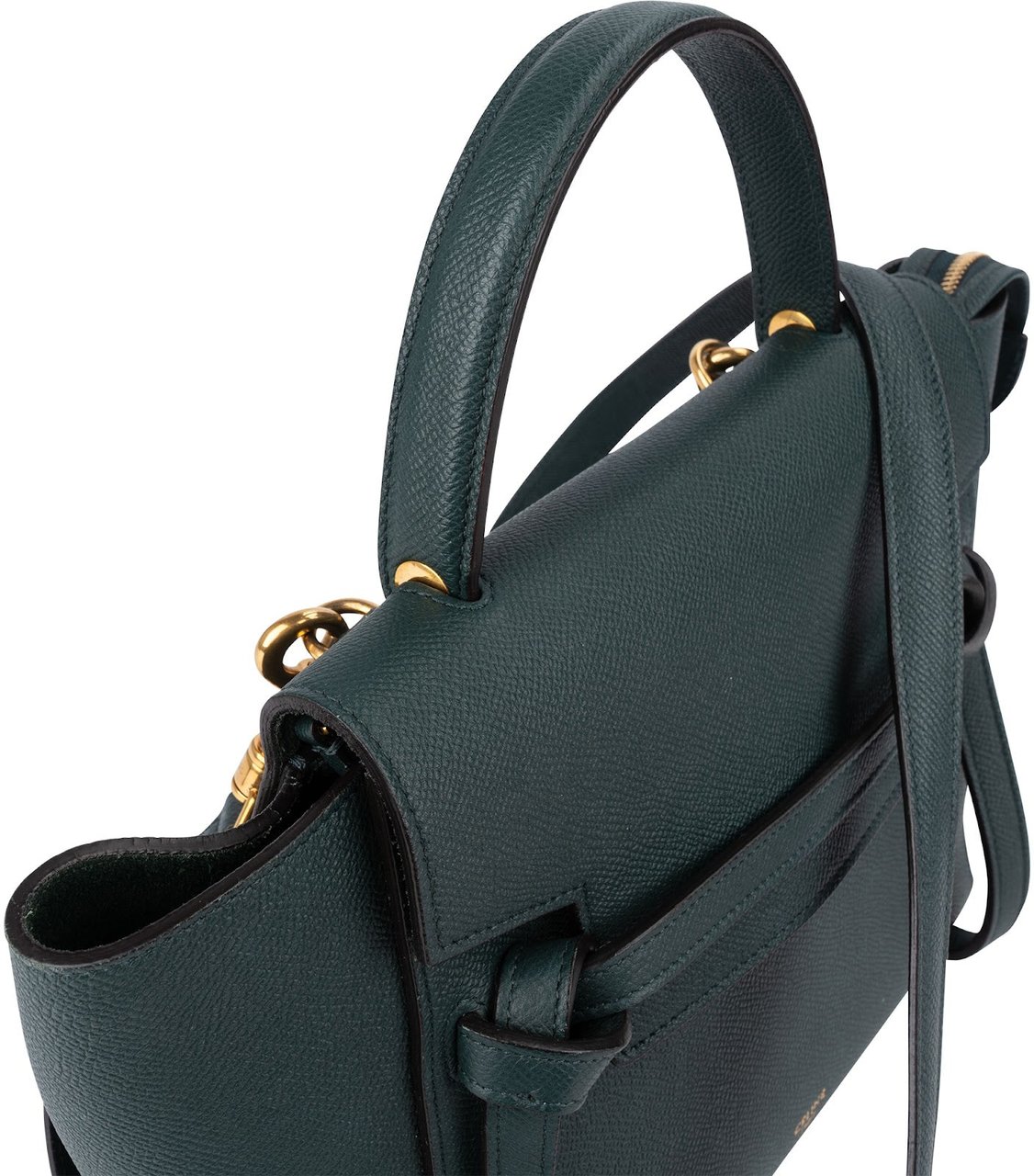 Celine Dark Green Grained Calfskin Belt Nano Handbag Donkergroen