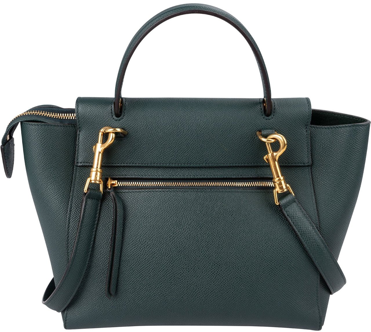 Celine Dark Green Grained Calfskin Belt Nano Handbag Donkergroen