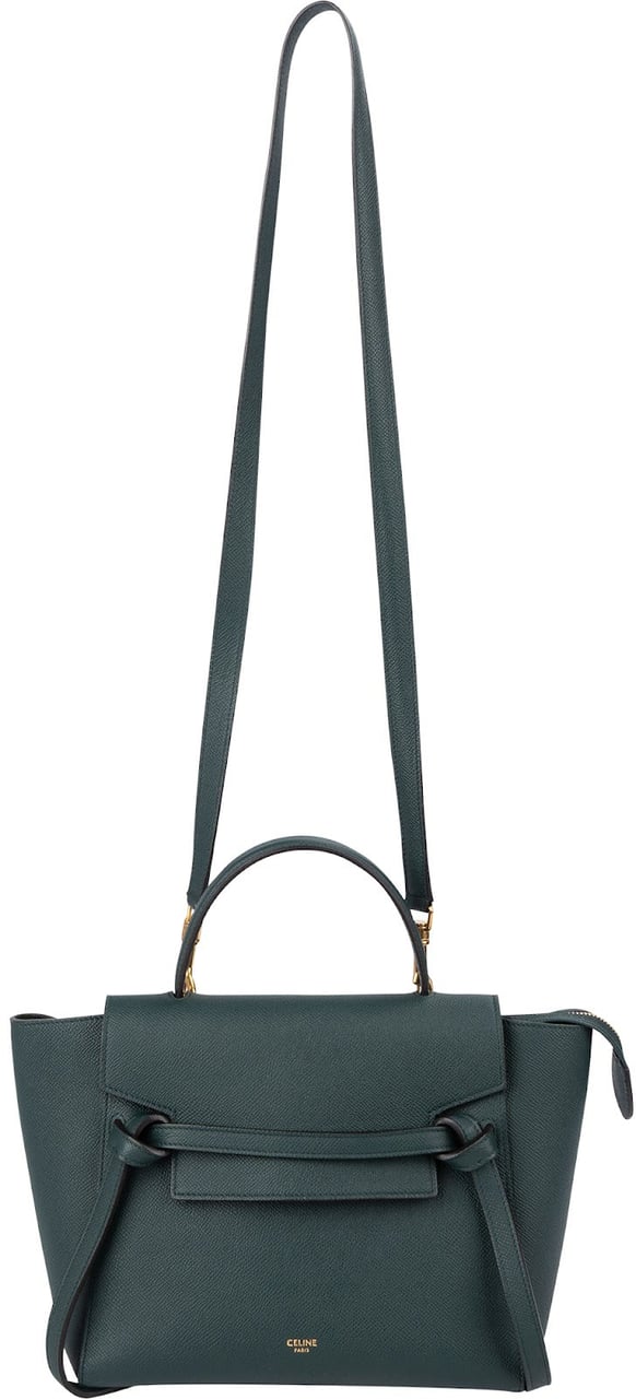 Celine Dark Green Grained Calfskin Belt Nano Handbag Donkergroen