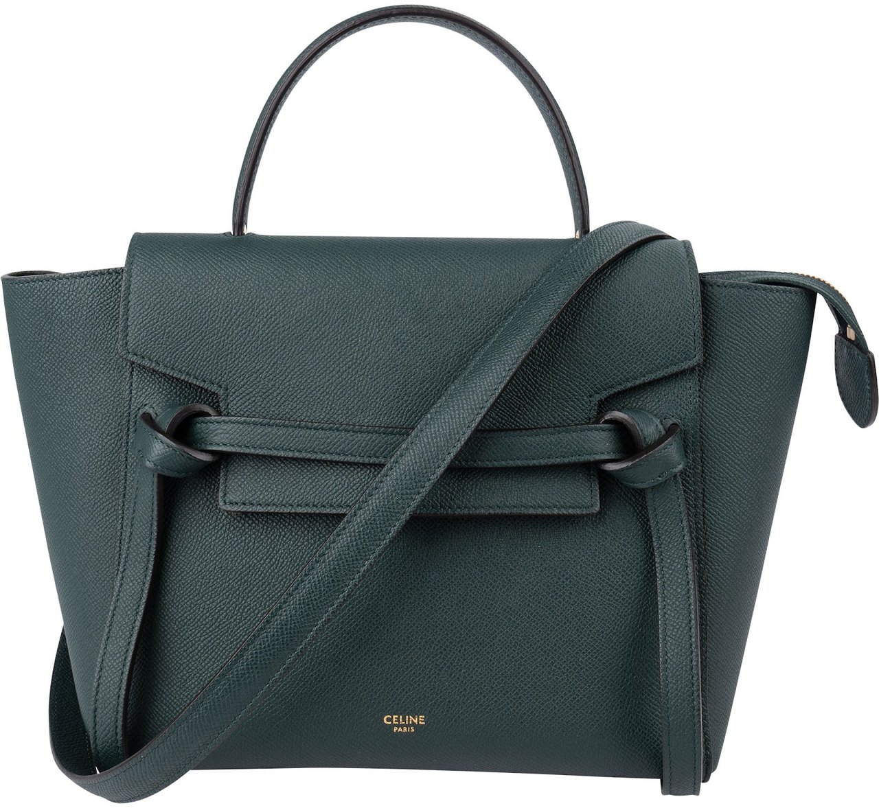 Celine Dark Green Grained Calfskin Belt Nano Handbag Donkergroen