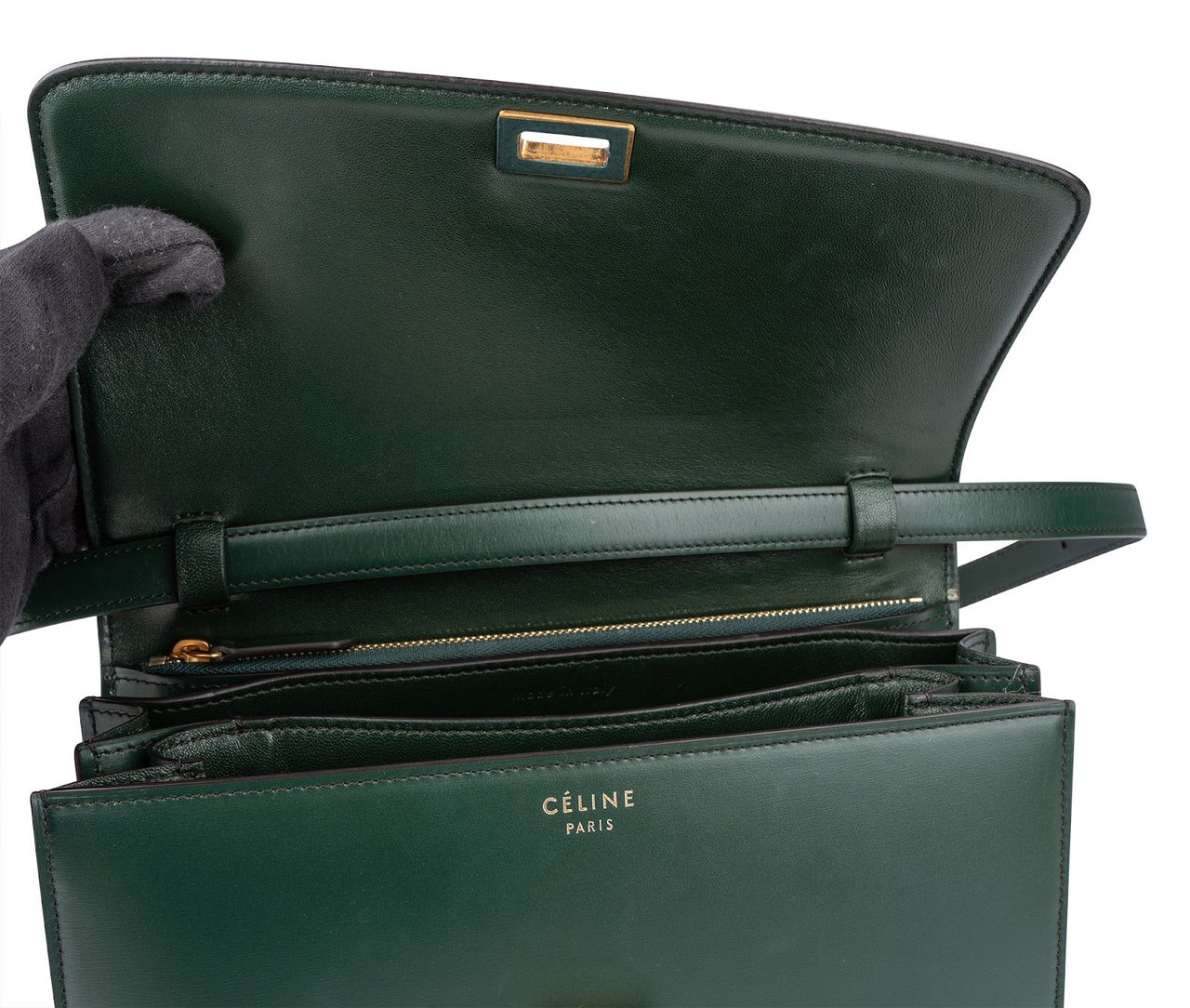 Celine Classic Dark Green Boxcalf Leather Medium Box Crossbody Bag Donkergroen