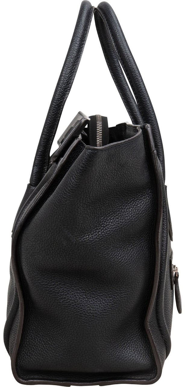 Celine Céline Black Grained Leather Luggage Handbag Zwart