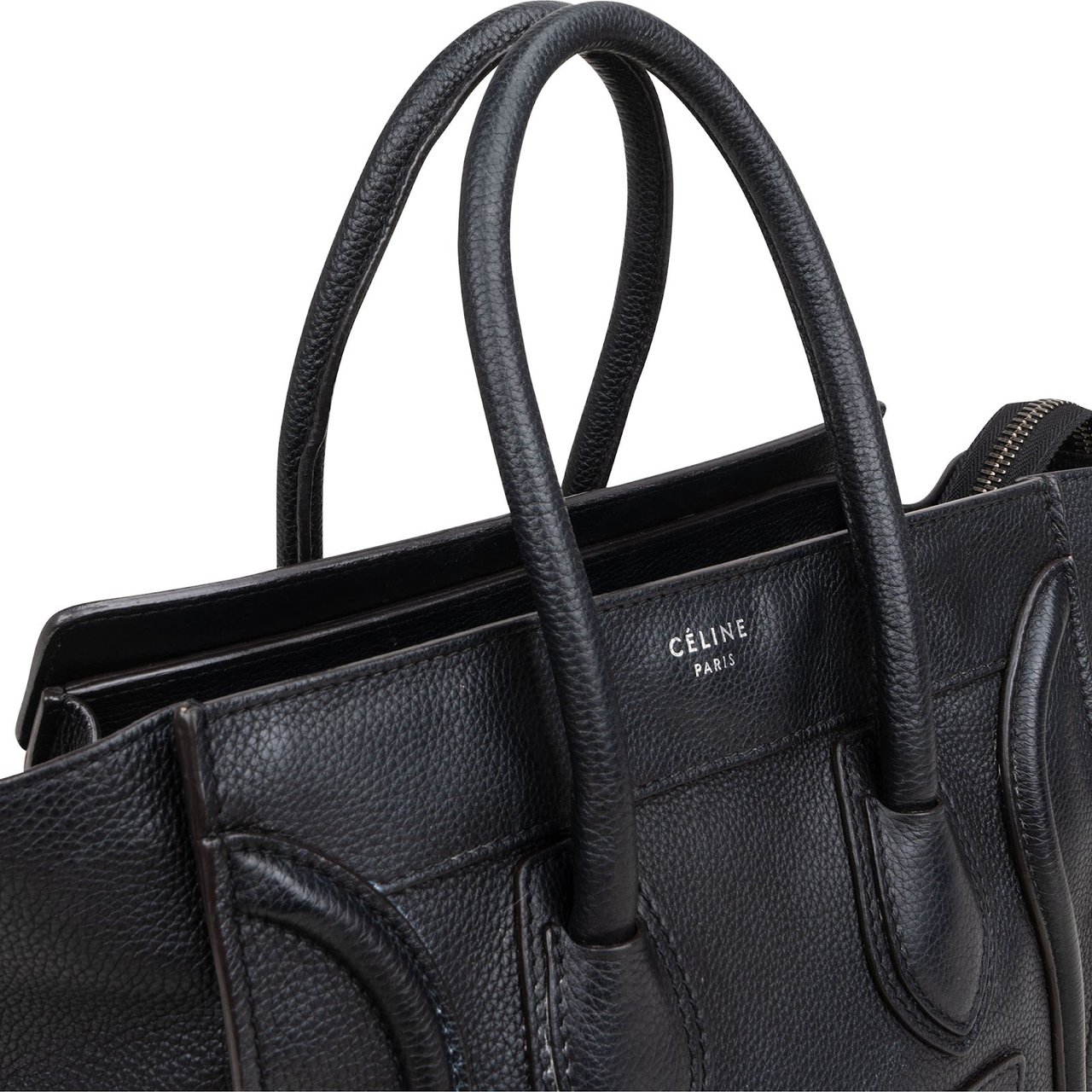 Celine Céline Black Grained Leather Luggage Handbag Zwart