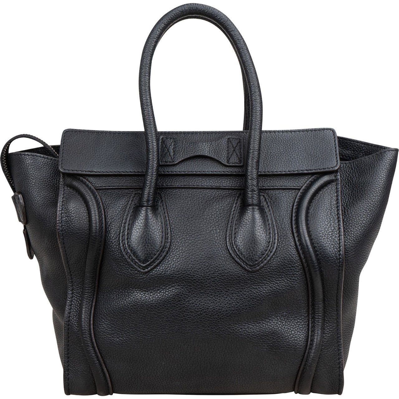 Celine Céline Black Grained Leather Luggage Handbag Zwart
