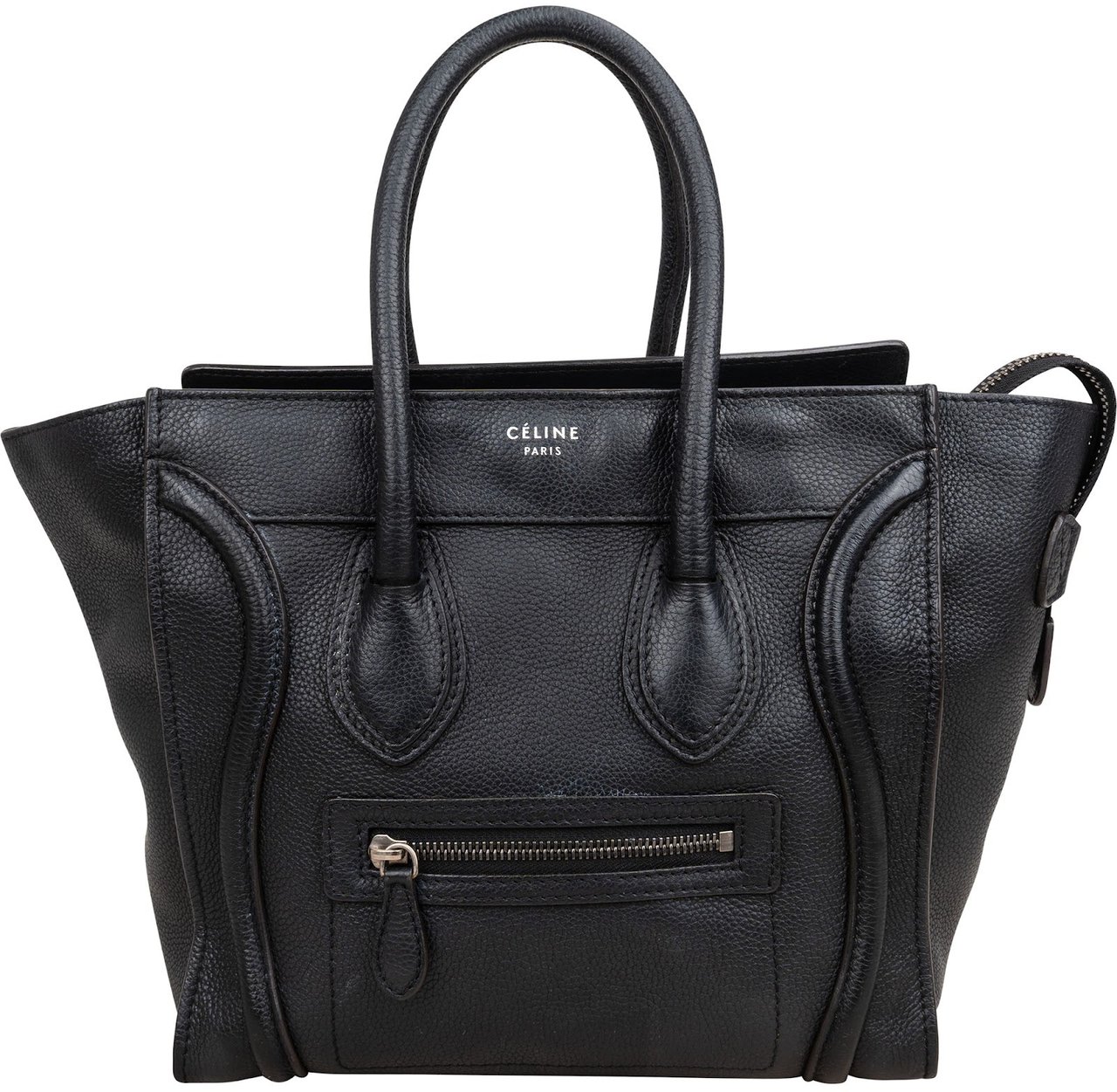 Celine Céline Black Grained Leather Luggage Handbag Zwart