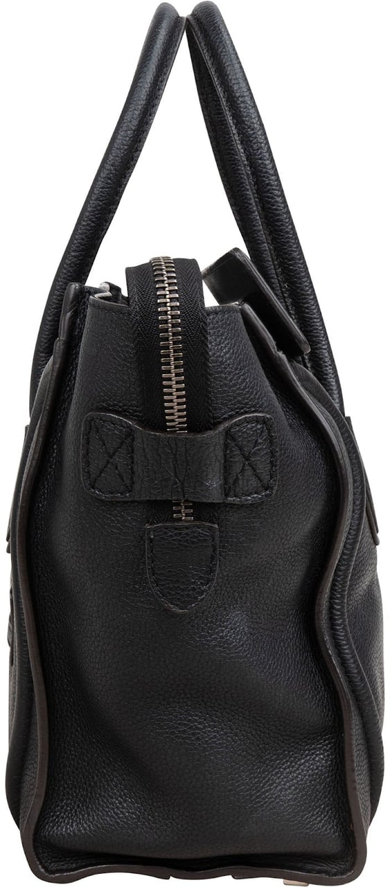 Celine Céline Black Grained Leather Luggage Handbag Zwart