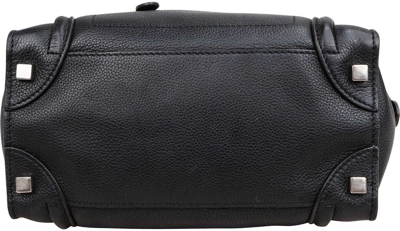 Celine Céline Black Grained Leather Luggage Handbag Zwart