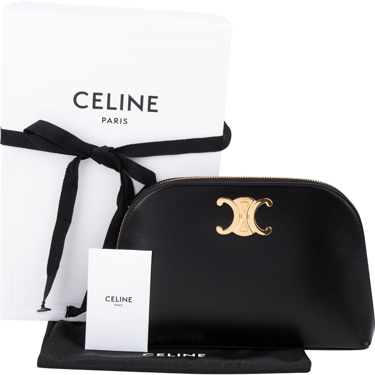 Celine Smooth Calfskin Triomphe Clutch Zwart