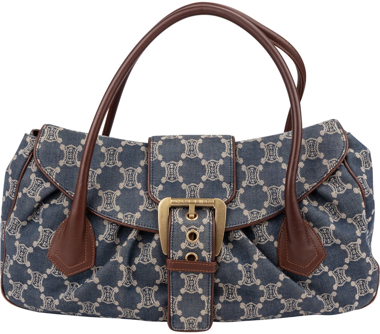 Celine Denim Macadam Monogram Buckle Handbag Blauw