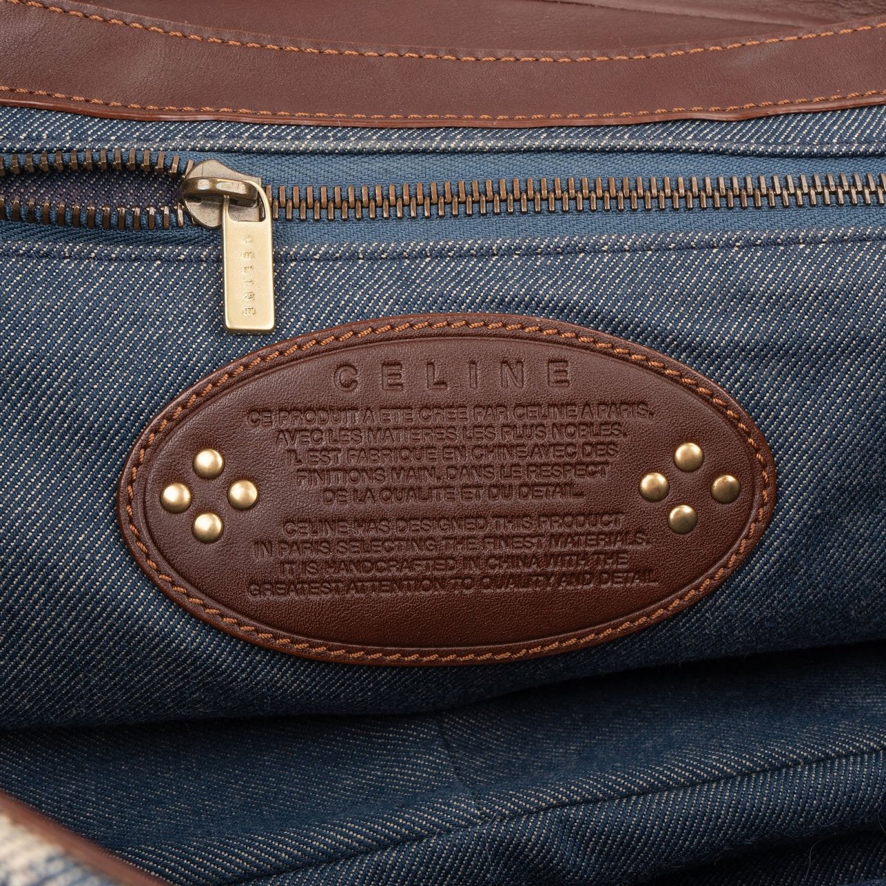 Celine Denim Macadam Monogram Buckle Handbag Blauw