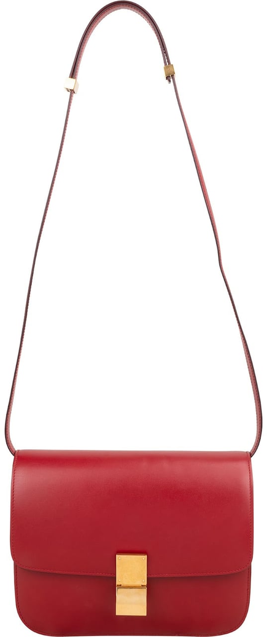 Celine Céline Red Calfskin Classic Medium Box Crossbody Bag Rood