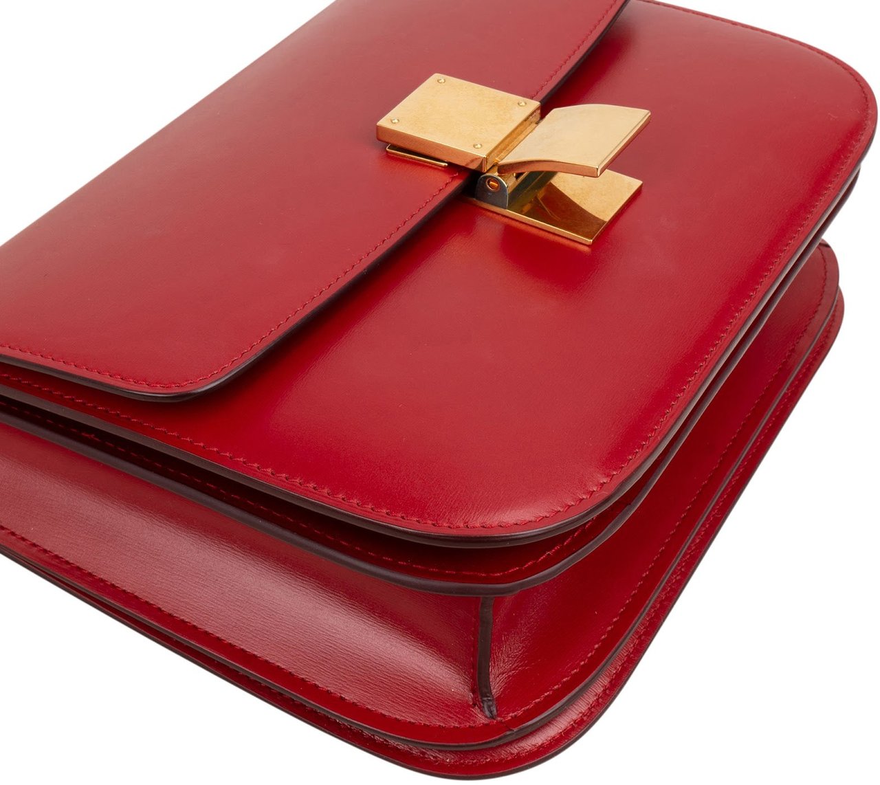 Celine Céline Red Calfskin Classic Medium Box Crossbody Bag Rood