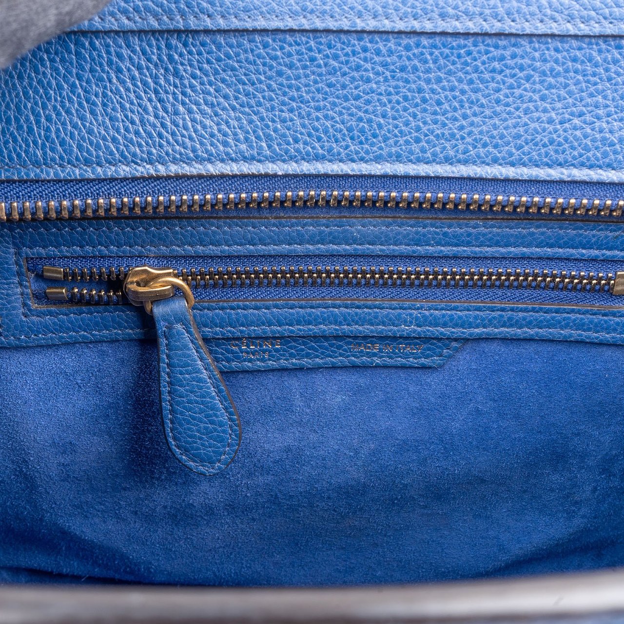 Celine Céline Blue Drummed Calfskin Micro Luggage Handbag Blauw
